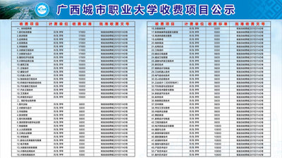2021年广西城市职业大学收费项目公示